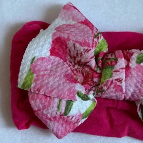 Pink Floral Bohemian Bow Headband - Picture 3 of 4